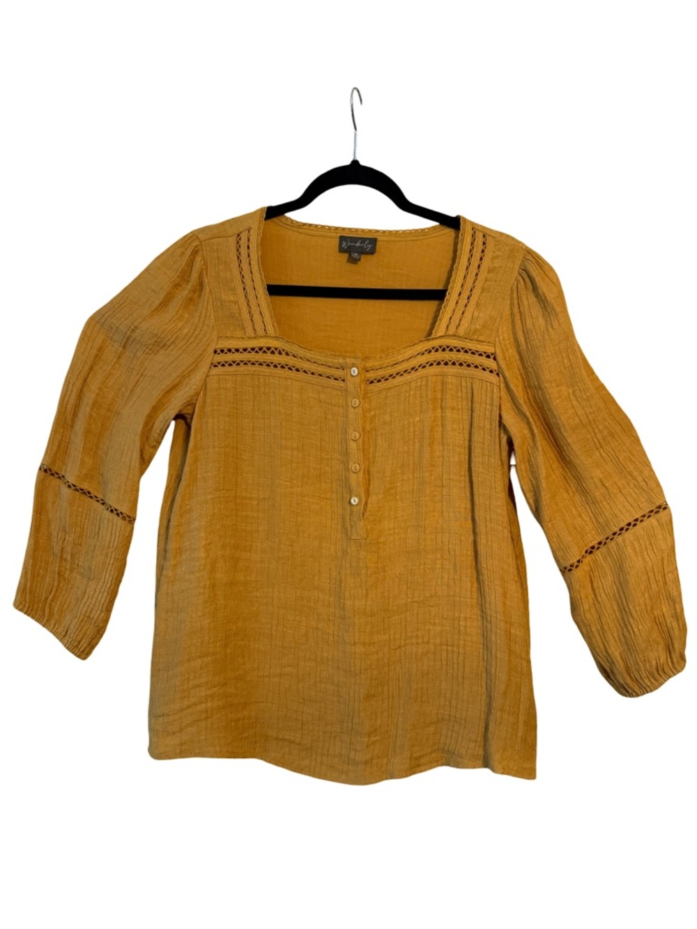 Wonderly Mustard Yellow Button-Front Peasant Blouse